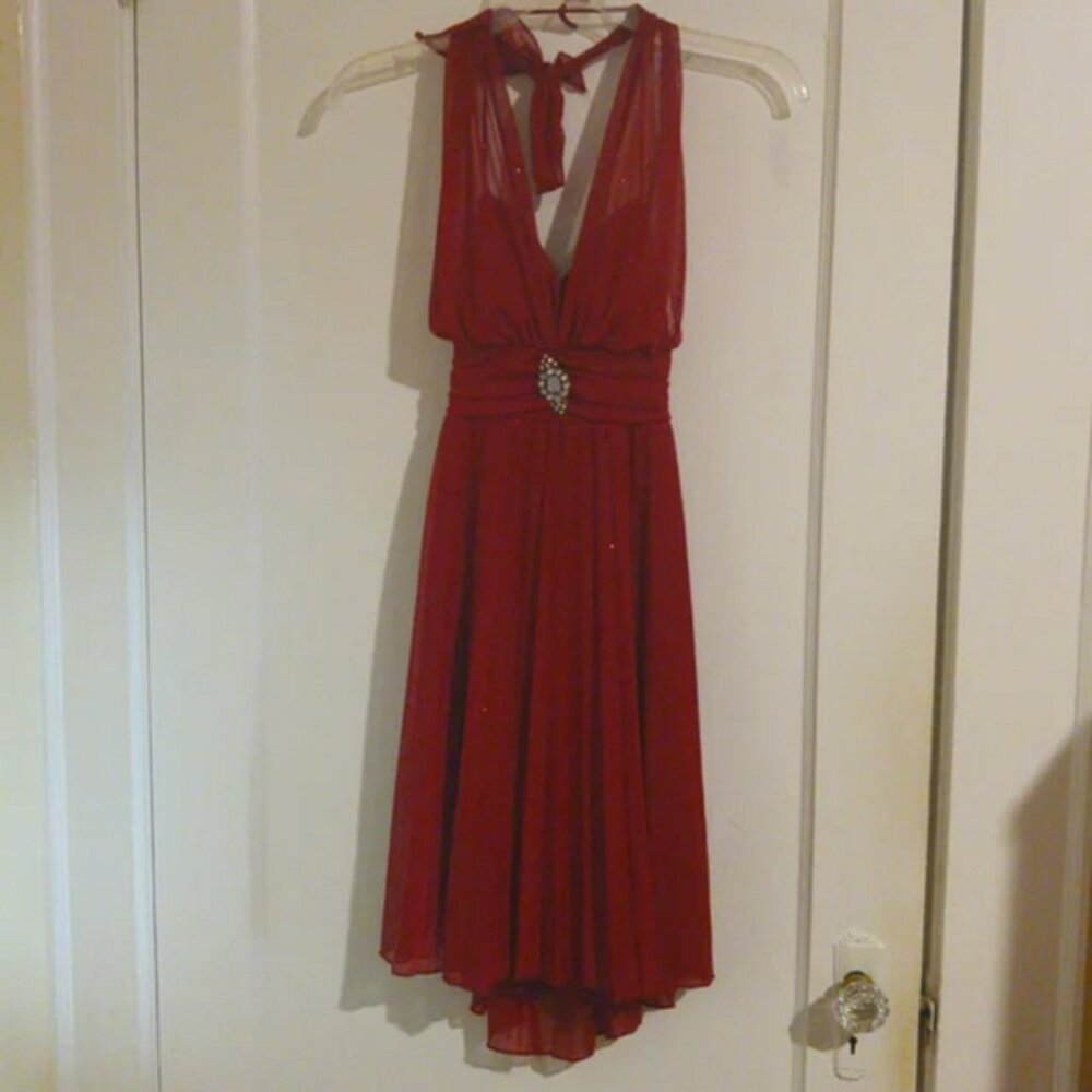 Speechless Sexy Burgundy Sparkle Halter Dress size small